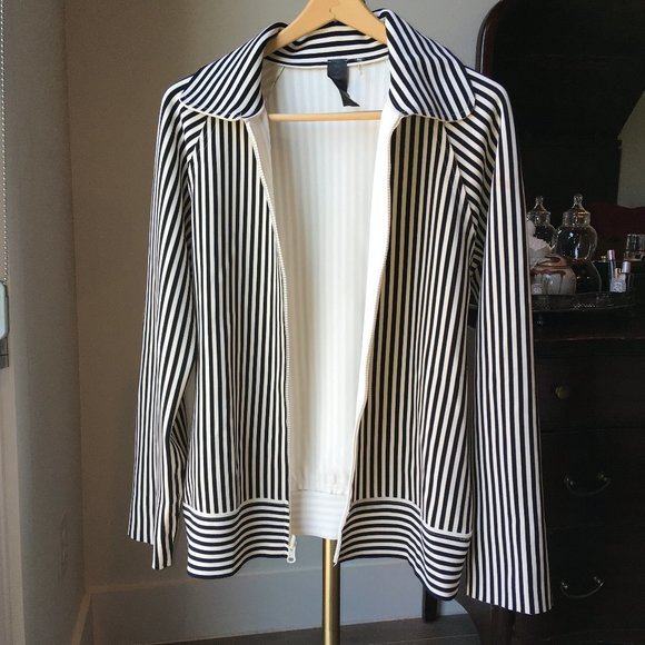 norma kamali black and white striped jacket in neoprene - small - Picture 2 of 5